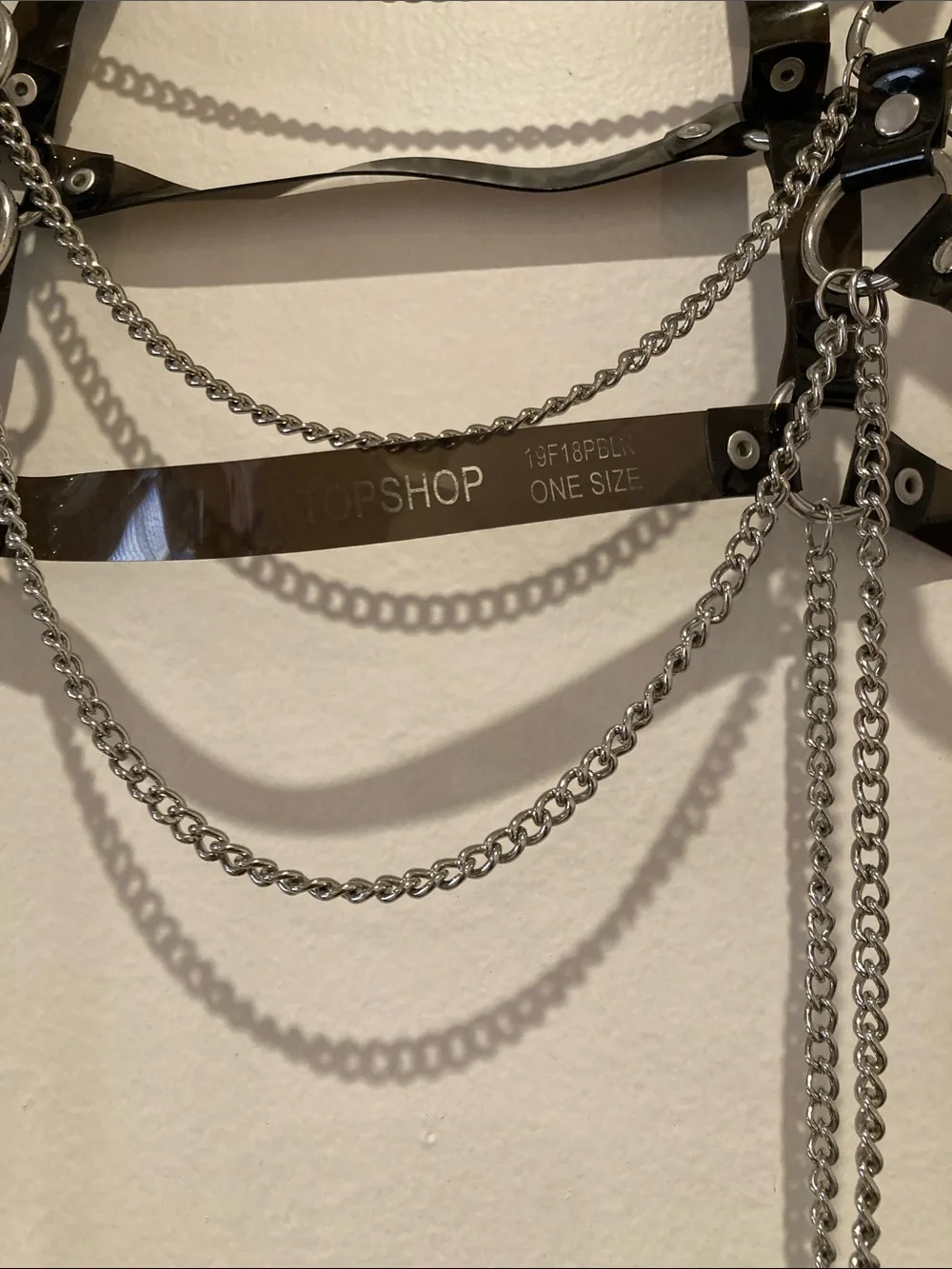 Topshop Women's Black Faux Leather Chain Harness top